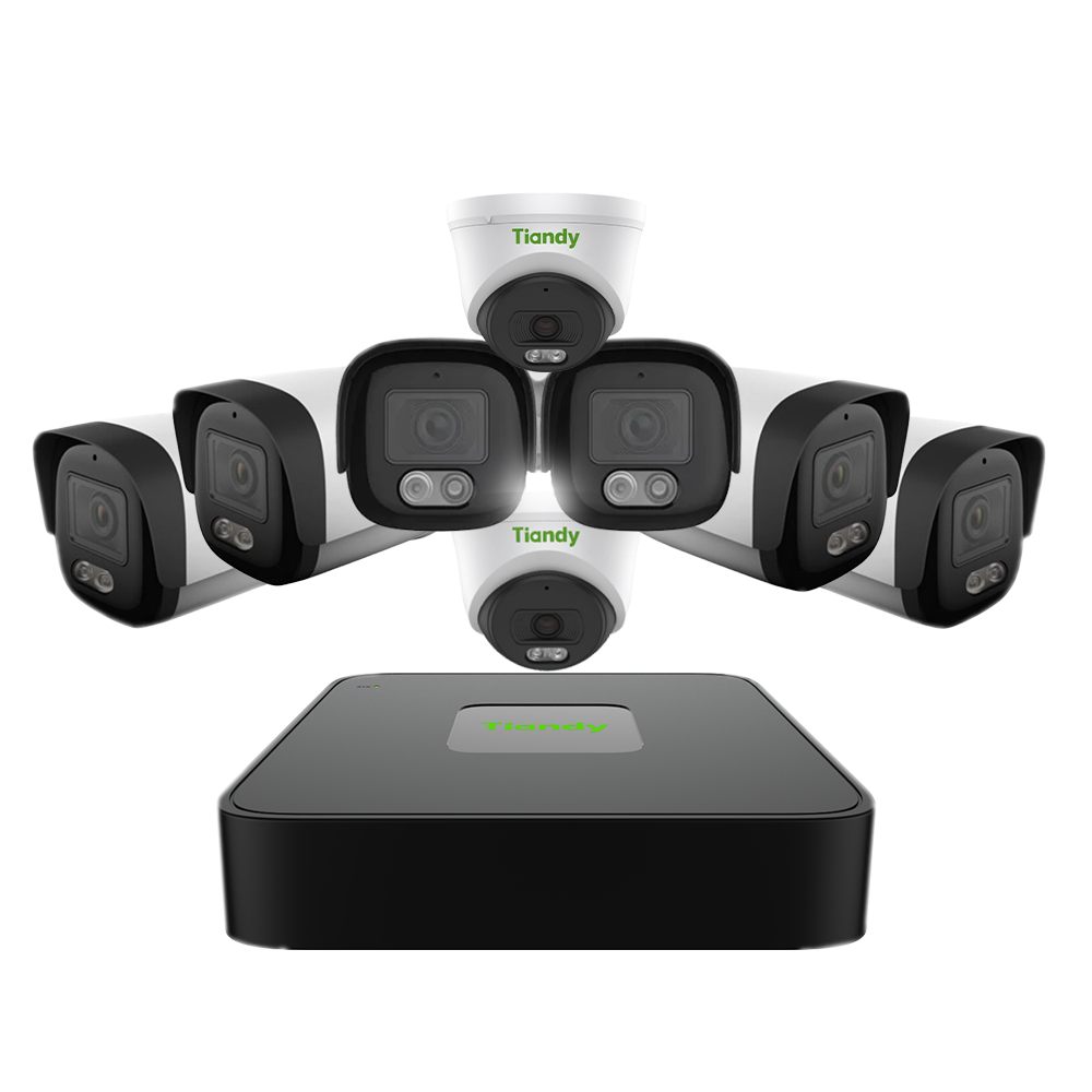 Tiandy set 8 Color cameras 2MP + NVR with PoE Ports