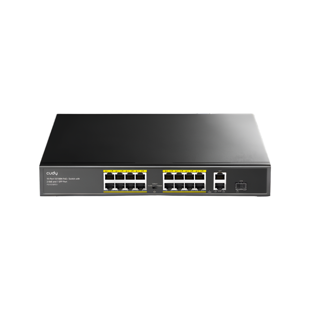 16-Port 10/100M PoE+ Switch with 1Gigabit Uplink and 1 Gigabit Combo SFP Port 200W (FS1018PS1)