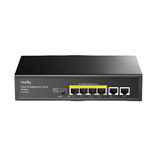 6-Port 10/100M PoE + Switch with 2 Uplink Ports 120W (FS1010P)